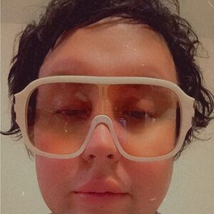 Unisex beige & brown shield retro sunglasses / New